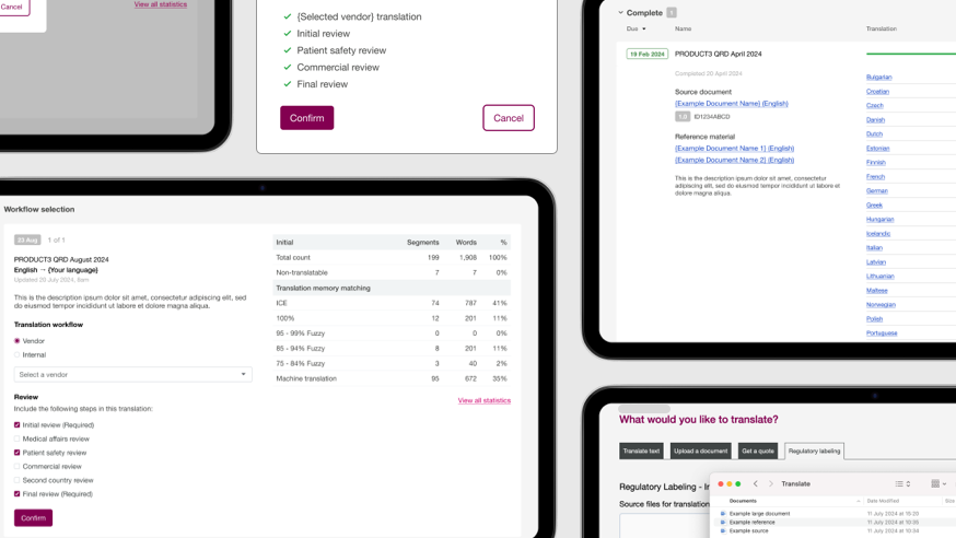 A series of screenshots of an AI-powered translation tool